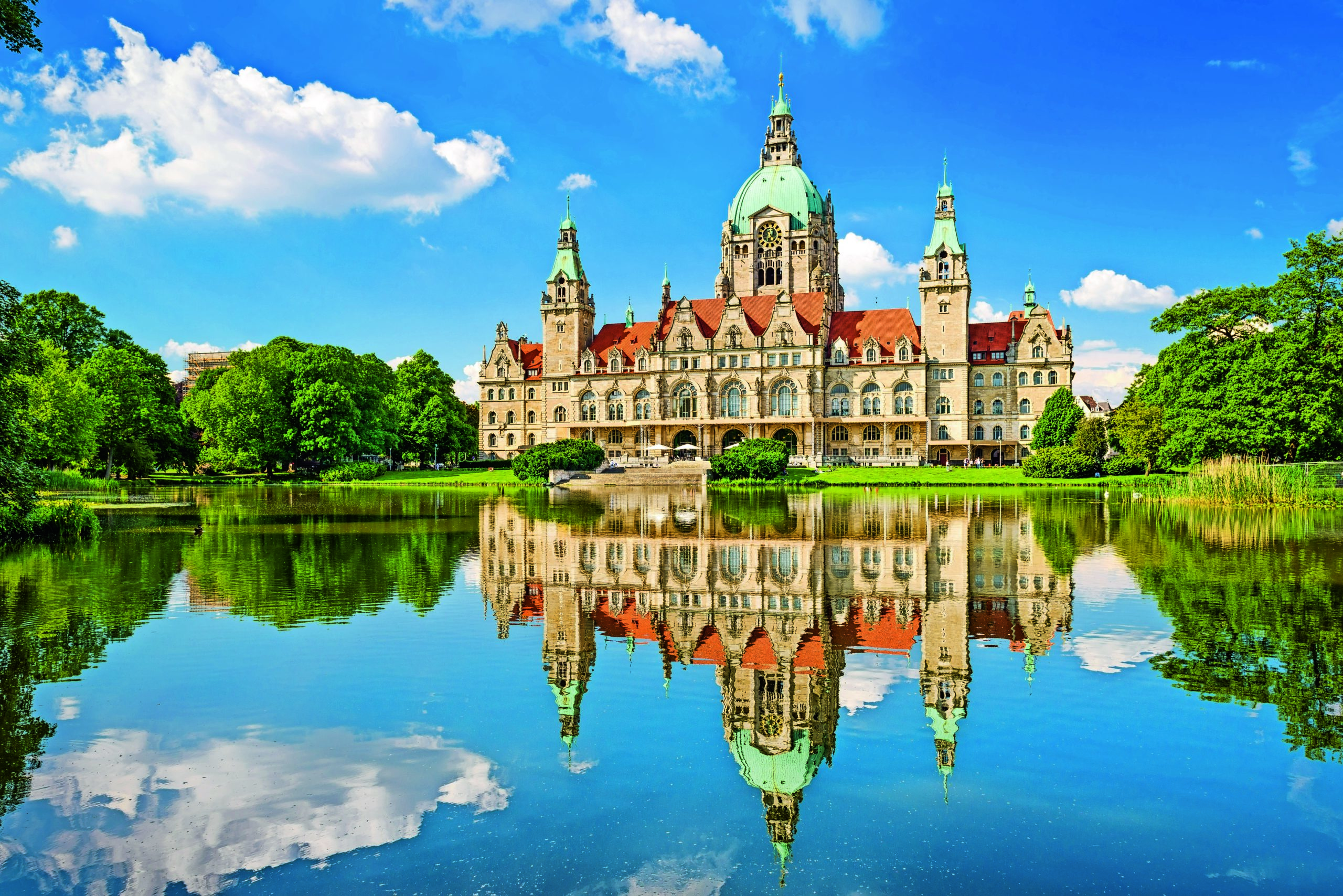 City Hall of Hannover, Germany with reflection in a lake