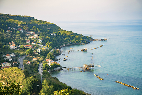 Beautiful view of Fossacesia coastline in Abruzzo Region, Italy. in the view also the old fishing piers