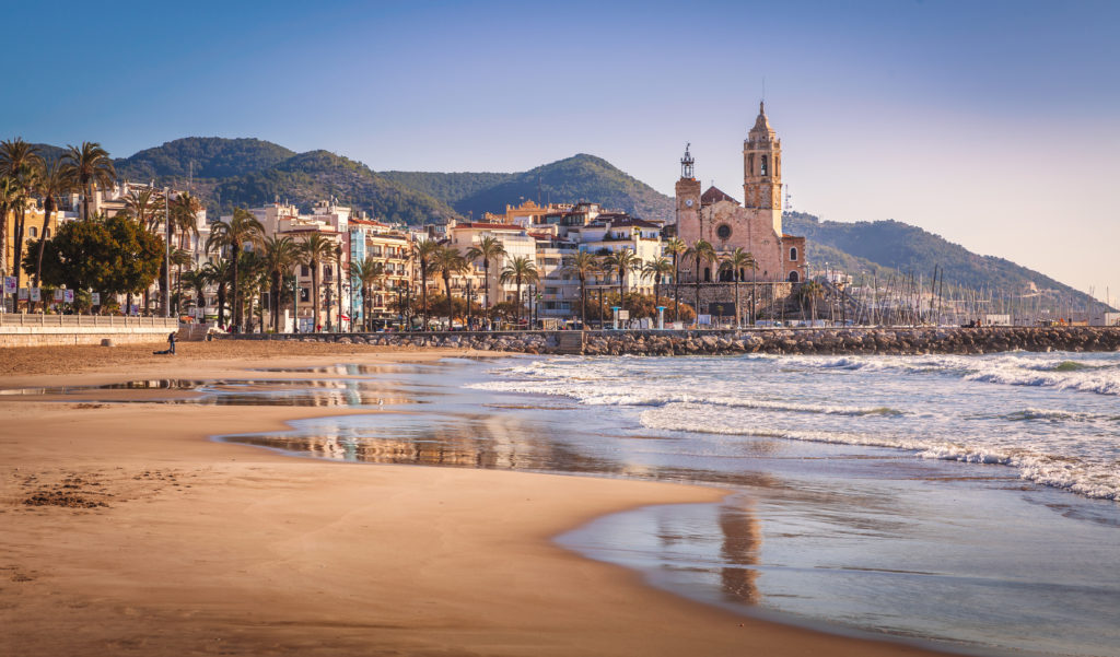 Sitges is a town near Barcelona in Catalunya, Spain. It is famous for its beaches and nightlife.