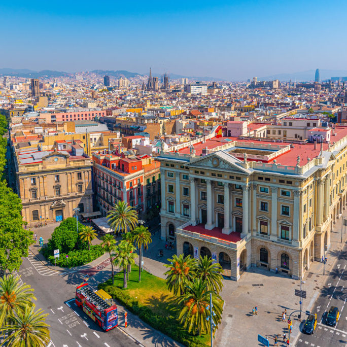 Aerial view of military government building in Barcelona, Spain
